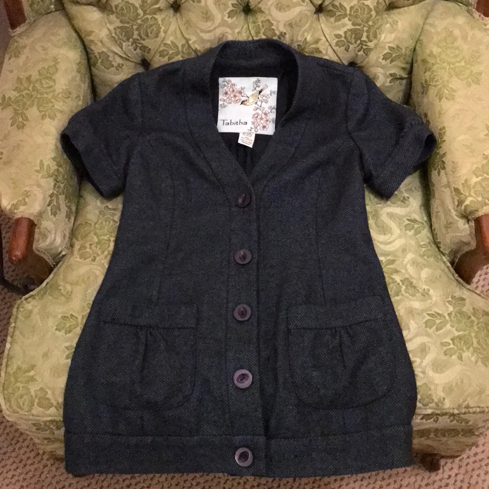 Deep blue and green button down blouse